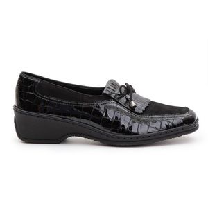 Ara Black Patent Leather Crocodile Loafers size 5